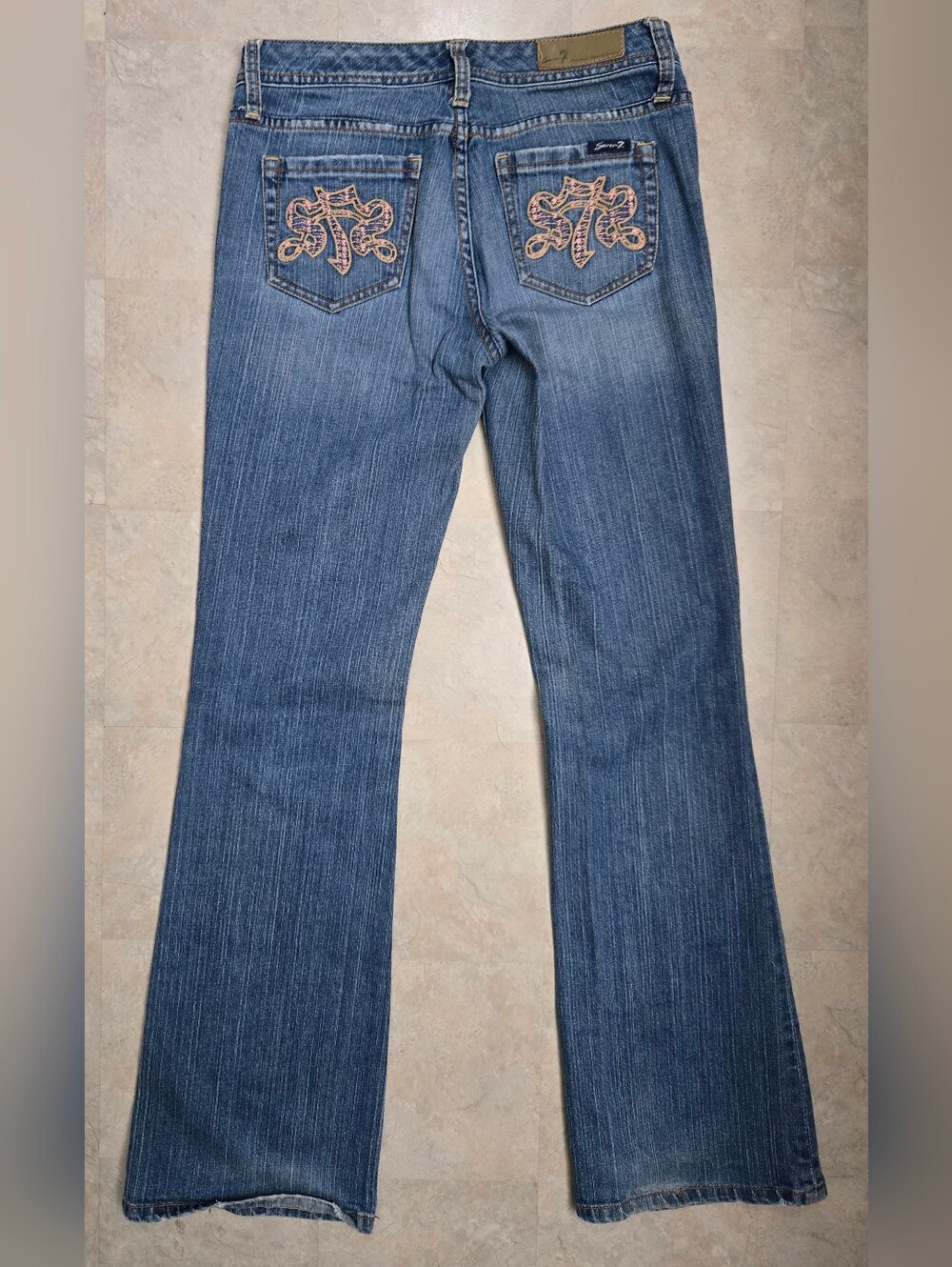 Seven7 Vintage Premium Flare Pink Stiched Pocket Denim Jeans Y2K Size 30 - Picture 5 of 6